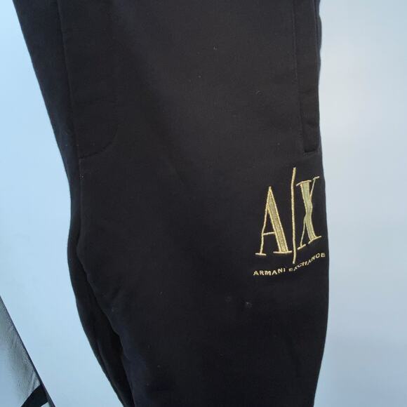 Armani Exchange Black Sweatpants With Gold Embroidered Logo SZ LARGE - Picture 8 of 15